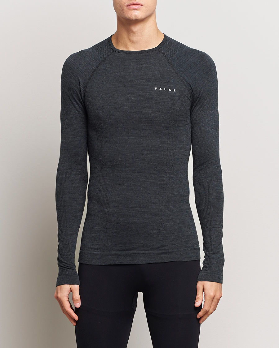 Herren | T-Shirts | Falke | Long Sleeve Wool Tech Shirt Black