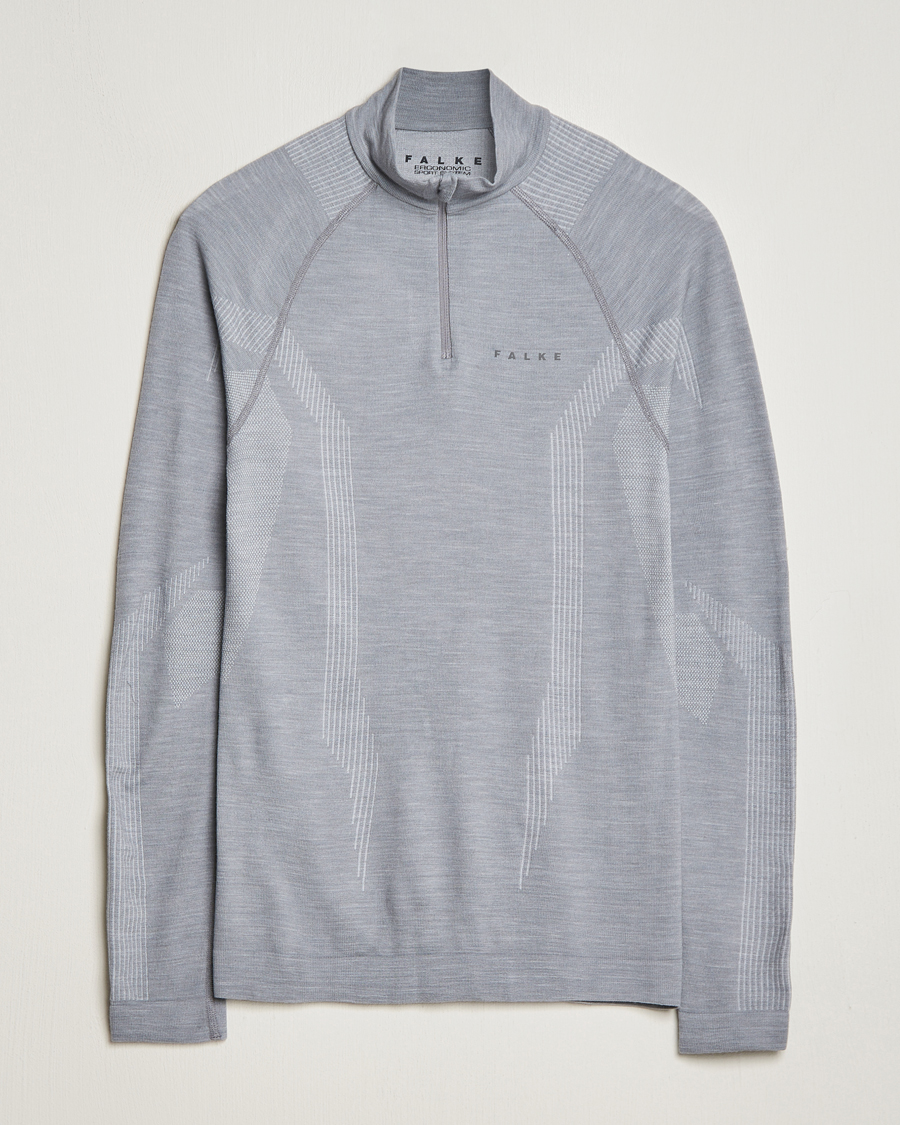 Herren | Pullover | Falke Sport | Falke Long Sleeve Wool Tech half Zip Shirt Grey Heather