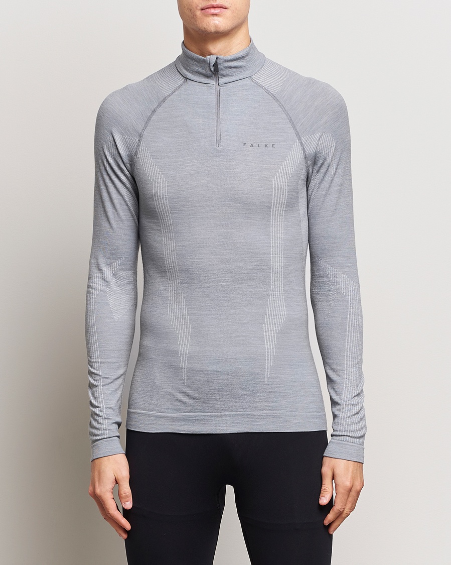 Herren | Pullover | Falke Sport | Falke Long Sleeve Wool Tech half Zip Shirt Grey Heather