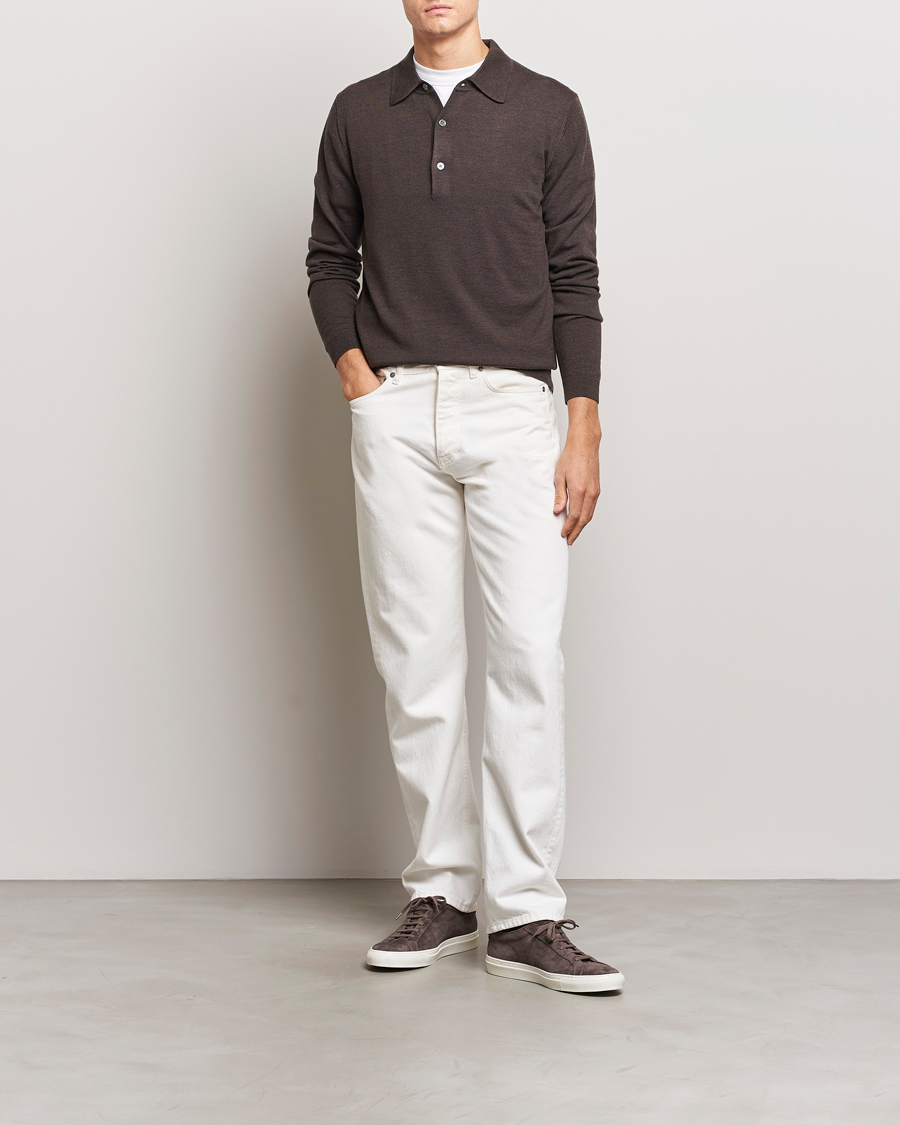 Herren | Pullover | A Day's March | Ambroz Merino Polo Dark Brown