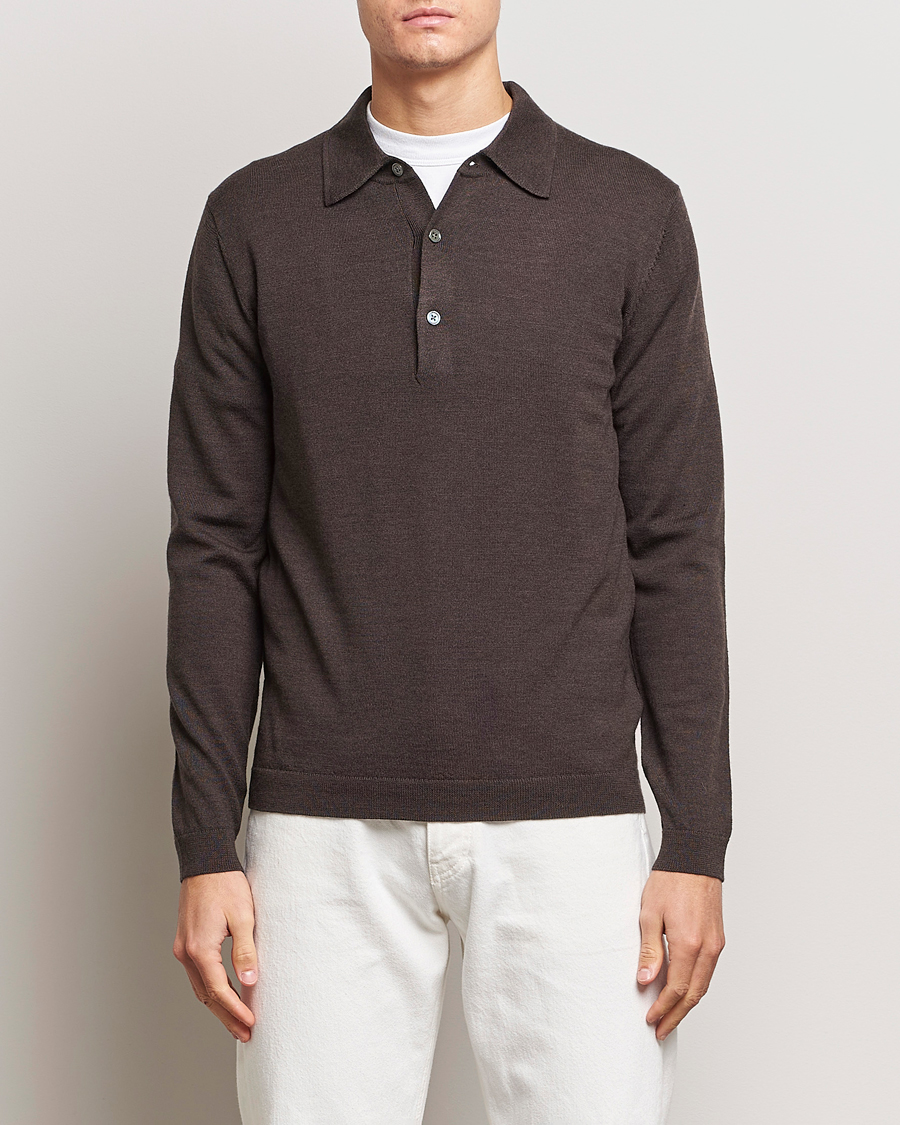 Herren | Pullover | A Day's March | Ambroz Merino Polo Dark Brown