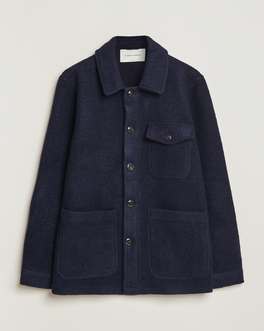 Herren | Hemden | A Day's March | Chaumont Heavy Wool Overshirt Navy