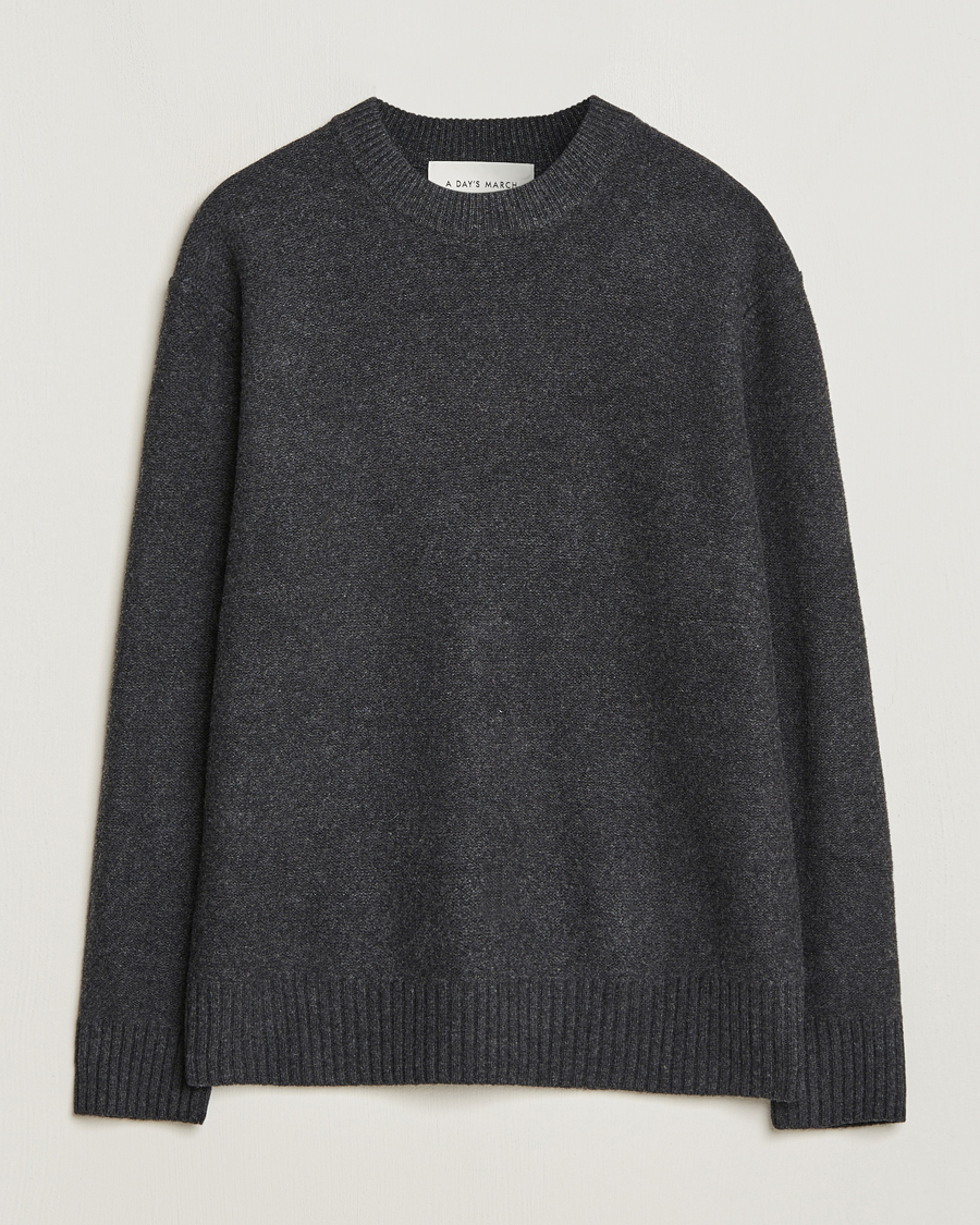 Herren | Pullover | A Day's March | Tietar Boiled Merino Sweater Anthracite