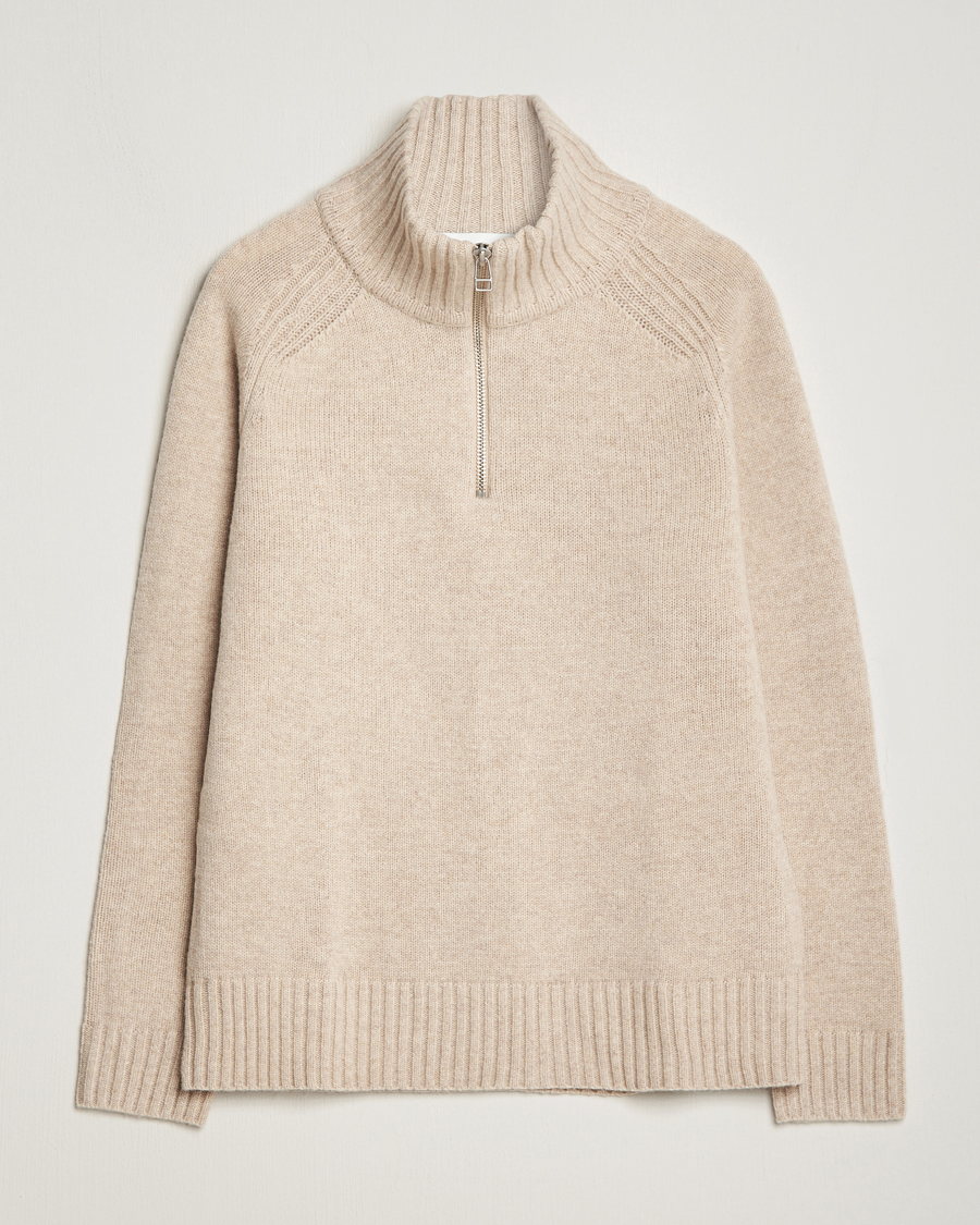 Herren | Pullover | A Day's March | Cullan Wool Half-Zip Sand