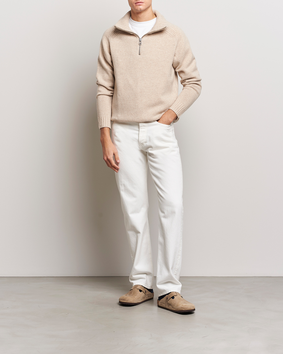 Herren | Pullover | A Day's March | Cullan Wool Half-Zip Sand