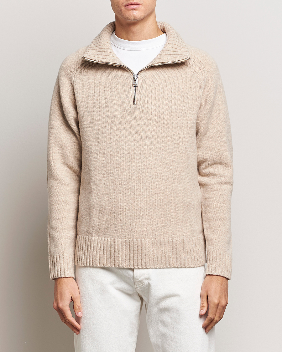 Herren | Pullover | A Day's March | Cullan Wool Half-Zip Sand