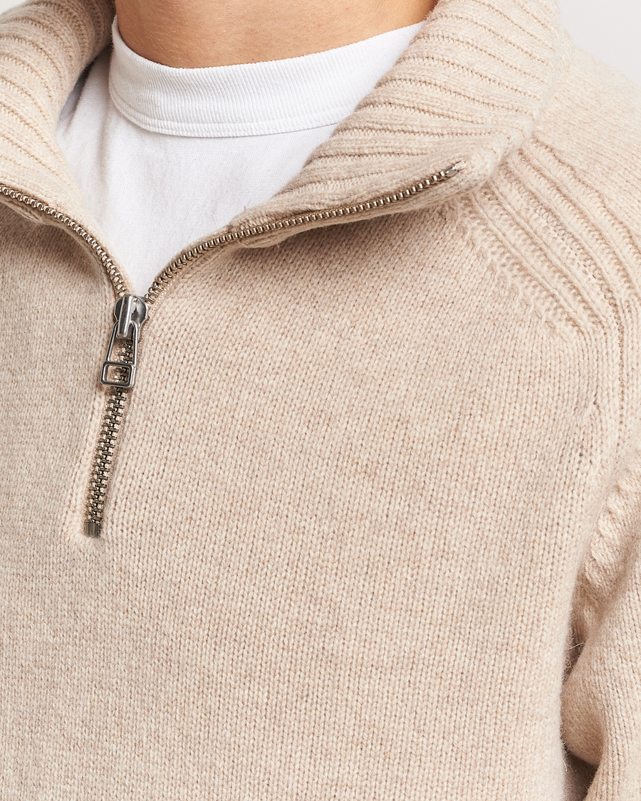 Herren | Pullover | A Day's March | Cullan Wool Half-Zip Sand