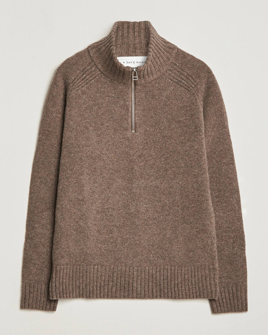 Herren | Pullover | A Day's March | Cullen Half-Zip Lambswool Sweater Dark Taupe