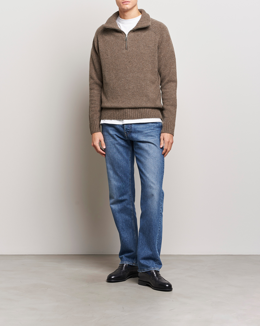 Herren | Pullover | A Day's March | Cullen Half-Zip Lambswool Sweater Dark Taupe