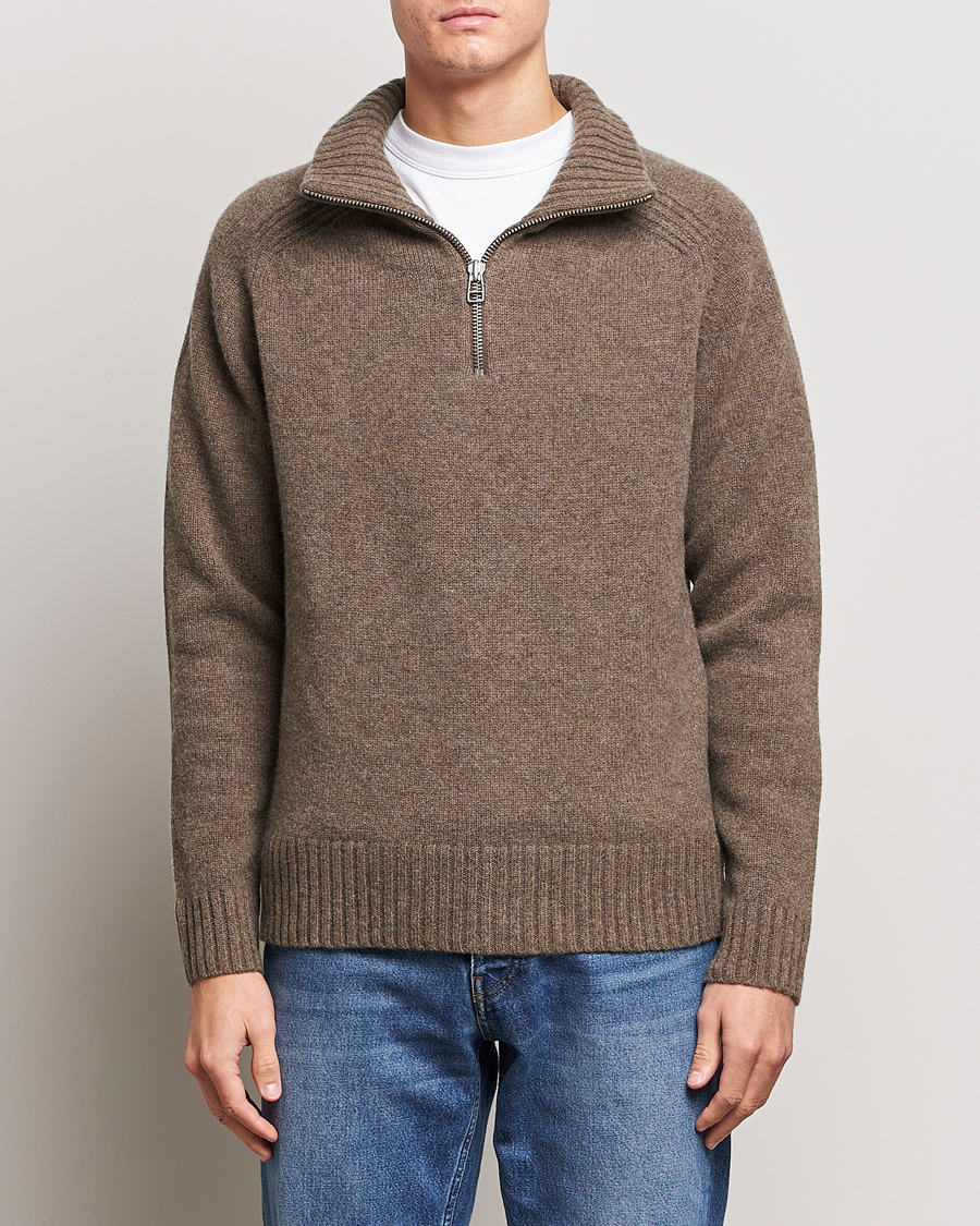 Herren | Pullover | A Day's March | Cullen Half-Zip Lambswool Sweater Dark Taupe