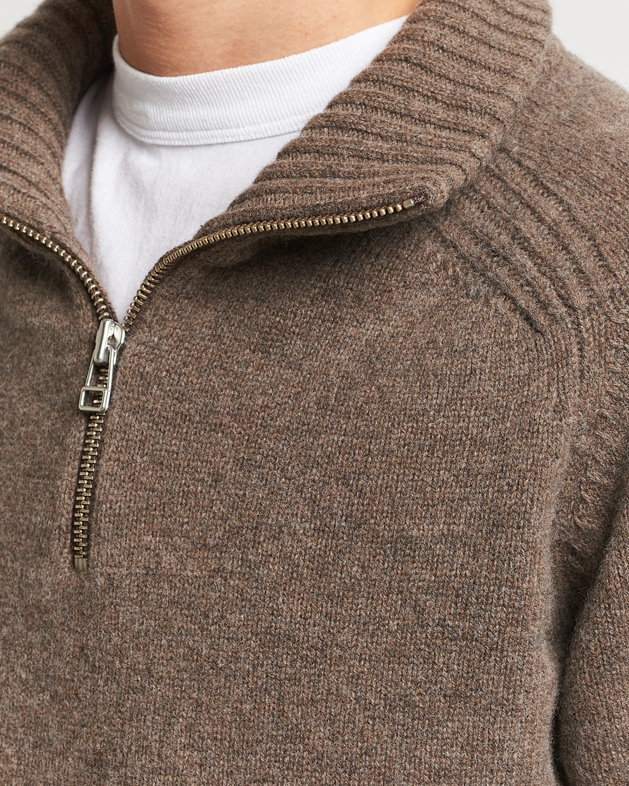 Herren | Pullover | A Day's March | Cullen Half-Zip Lambswool Sweater Dark Taupe