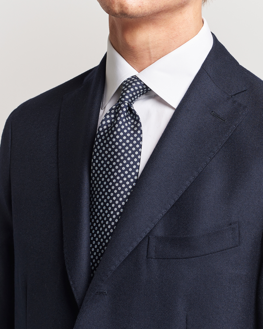 Herren | E. Marinella 3-Fold Printed Silk Tie Navy | E. Marinella | 3-Fold Printed Silk Tie Navy