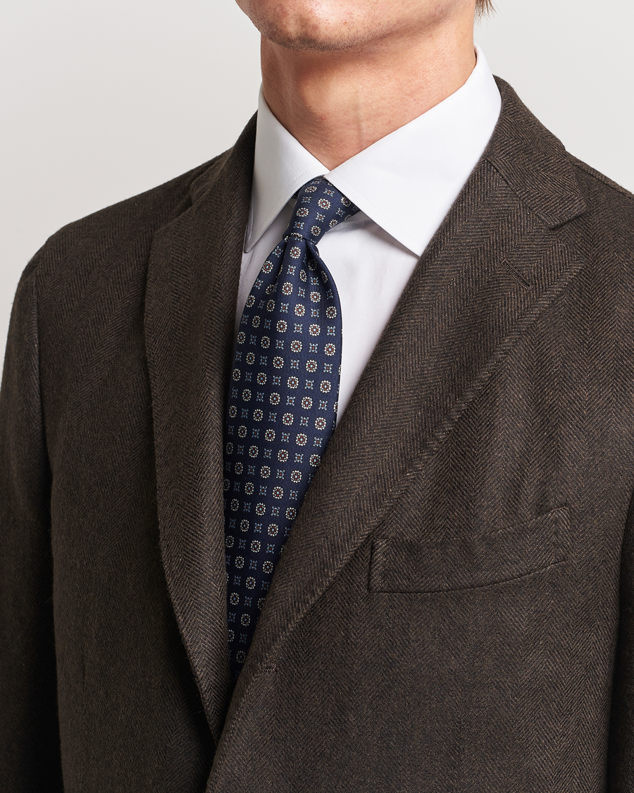 Herren | E. Marinella 3-Fold Printed Silk Tie Navy | E. Marinella | 3-Fold Printed Silk Tie Navy