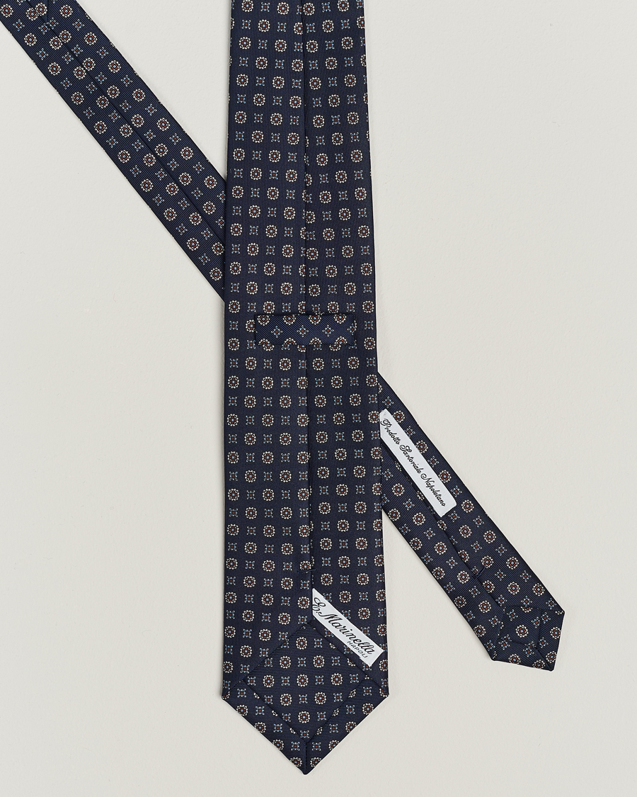 Herren | E. Marinella 3-Fold Printed Silk Tie Navy | E. Marinella | 3-Fold Printed Silk Tie Navy