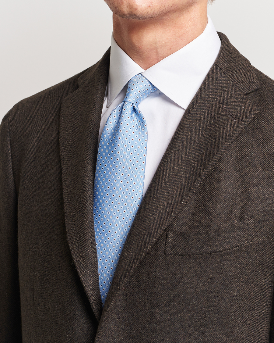 Herren | E. Marinella 3-Fold Printed Silk Tie Light Blue | E. Marinella | 3-Fold Printed Silk Tie Light Blue