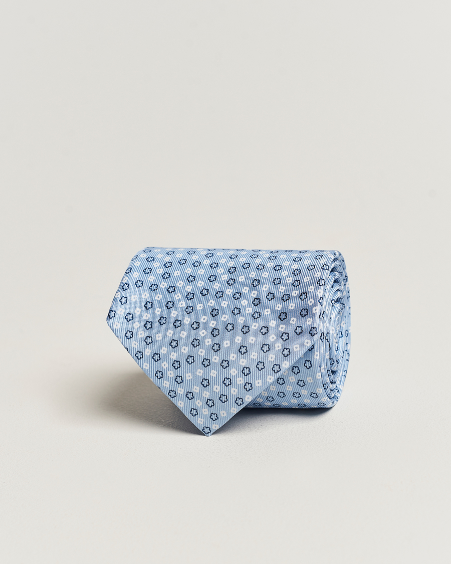 Herren | E. Marinella 3-Fold Printed Silk Tie Light Blue | E. Marinella | 3-Fold Printed Silk Tie Light Blue