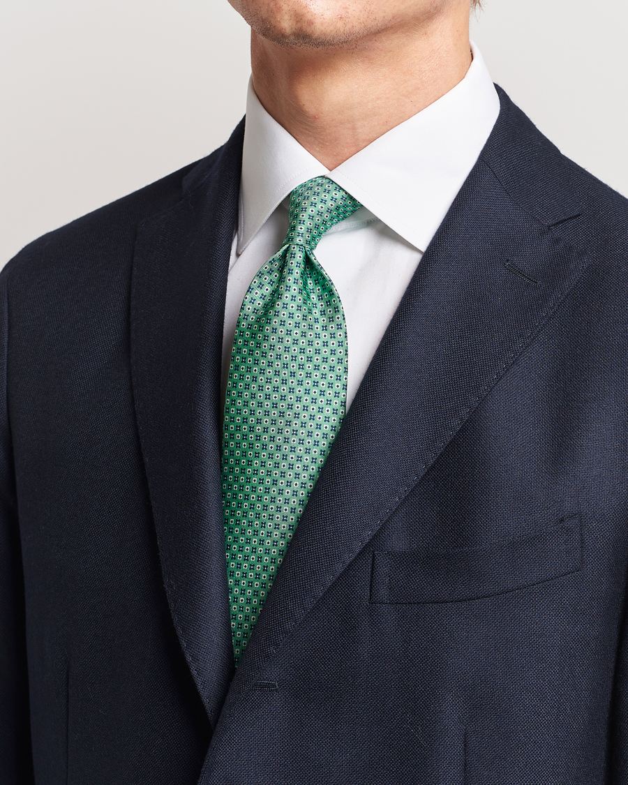 Herren | E. Marinella 3-Fold Printed Silk Tie Light Green | E. Marinella | 3-Fold Printed Silk Tie Light Green