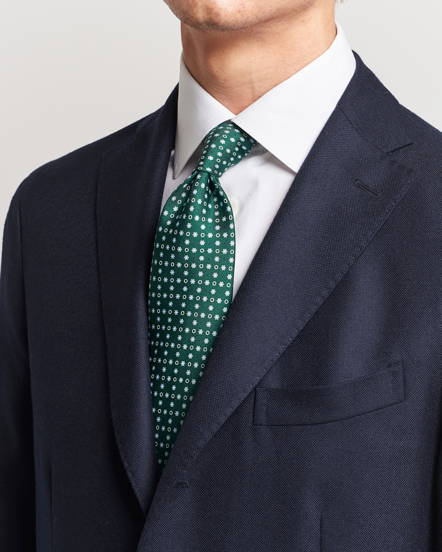 Herren | E. Marinella 3-Fold Printed Silk Tie Dark Green | E. Marinella | 3-Fold Printed Silk Tie Dark Green