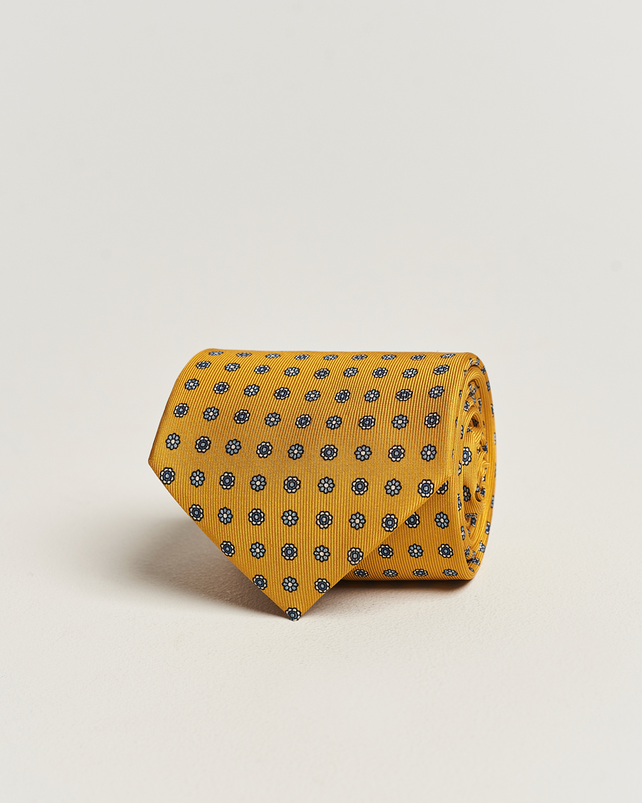 Herren | E. Marinella 3-Fold Printed Silk Tie Yellow | E. Marinella | 3-Fold Printed Silk Tie Yellow
