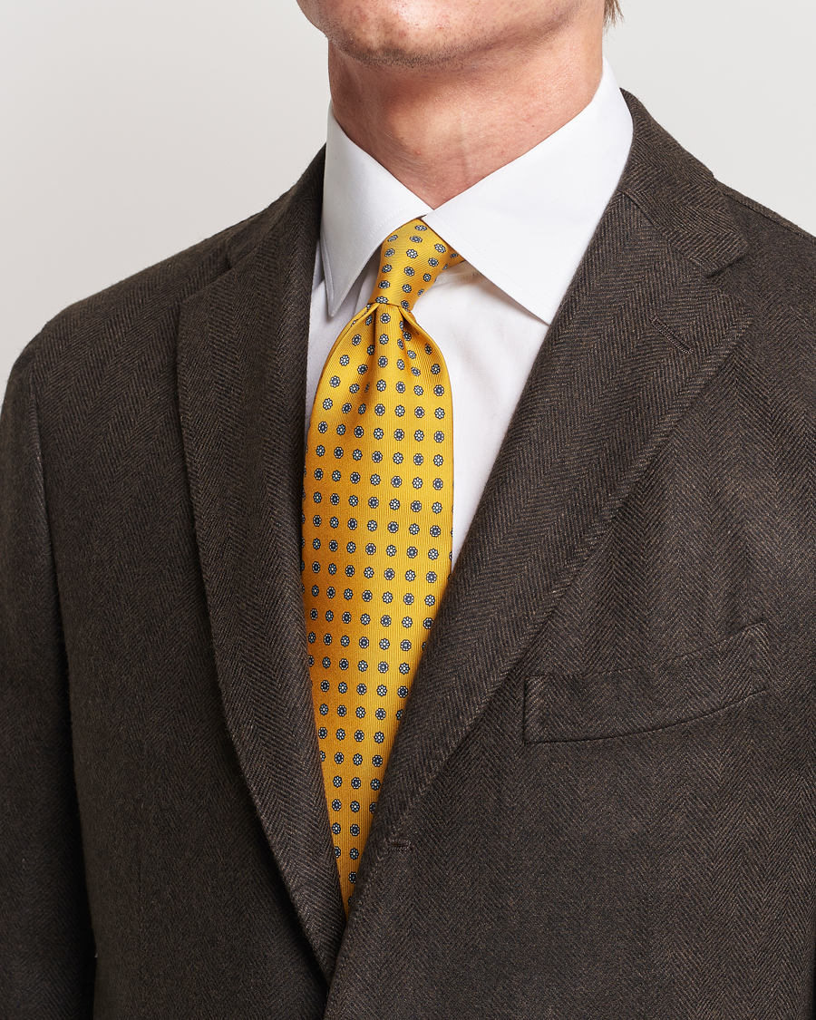 Herren | E. Marinella 3-Fold Printed Silk Tie Yellow | E. Marinella | 3-Fold Printed Silk Tie Yellow