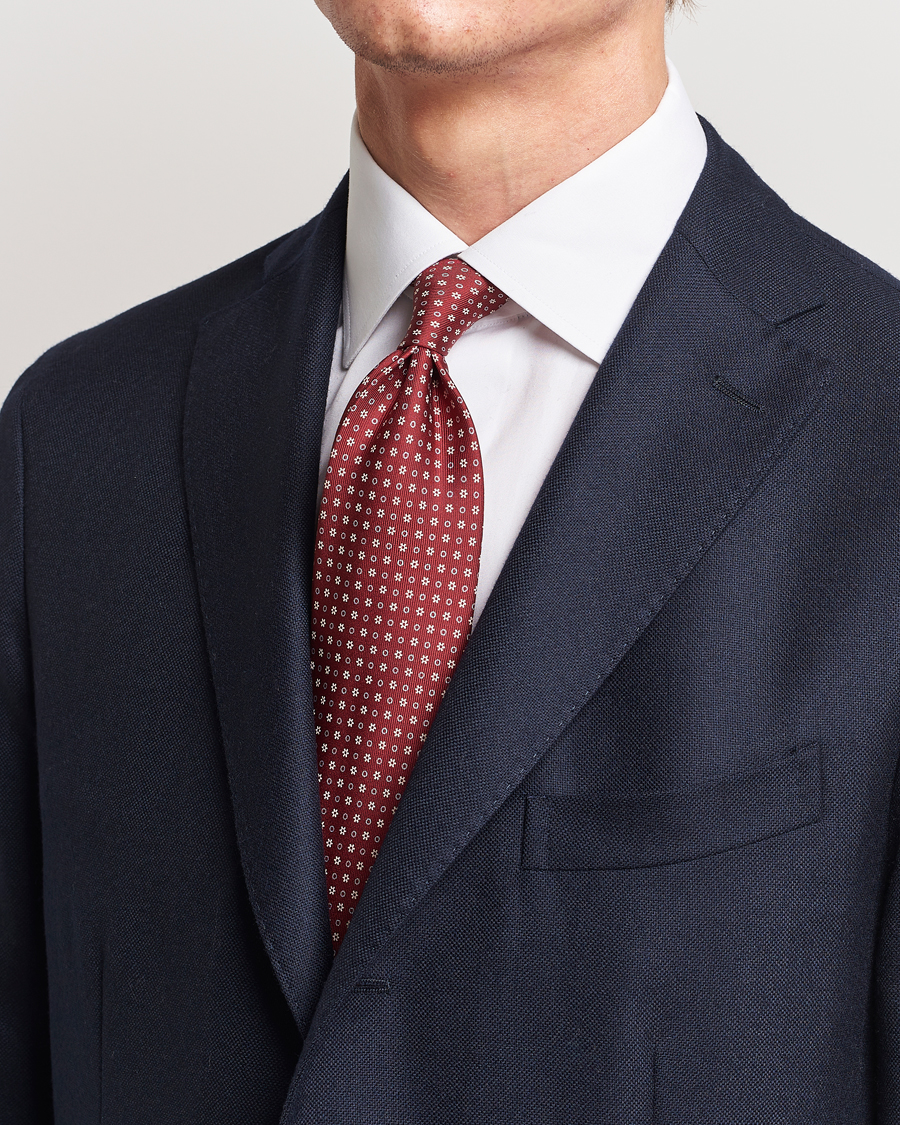 Herren | E. Marinella 3-Fold Printed Silk Tie Burgundy | E. Marinella | 3-Fold Printed Silk Tie Burgundy