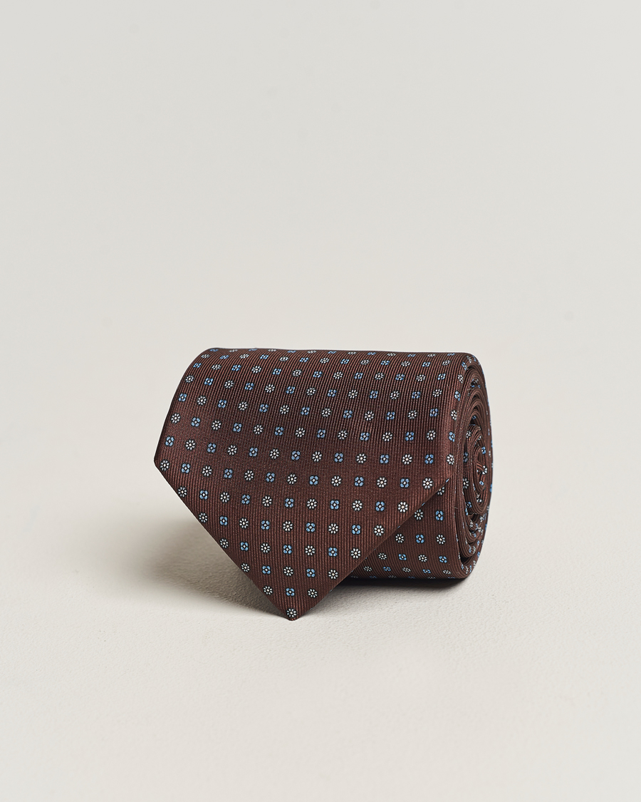 Herren | E. Marinella 3-Fold Printed Silk Tie Brown | E. Marinella | 3-Fold Printed Silk Tie Brown