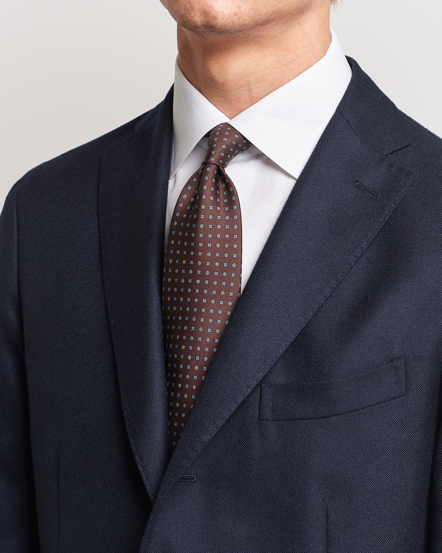 Herren | E. Marinella 3-Fold Printed Silk Tie Brown | E. Marinella | 3-Fold Printed Silk Tie Brown