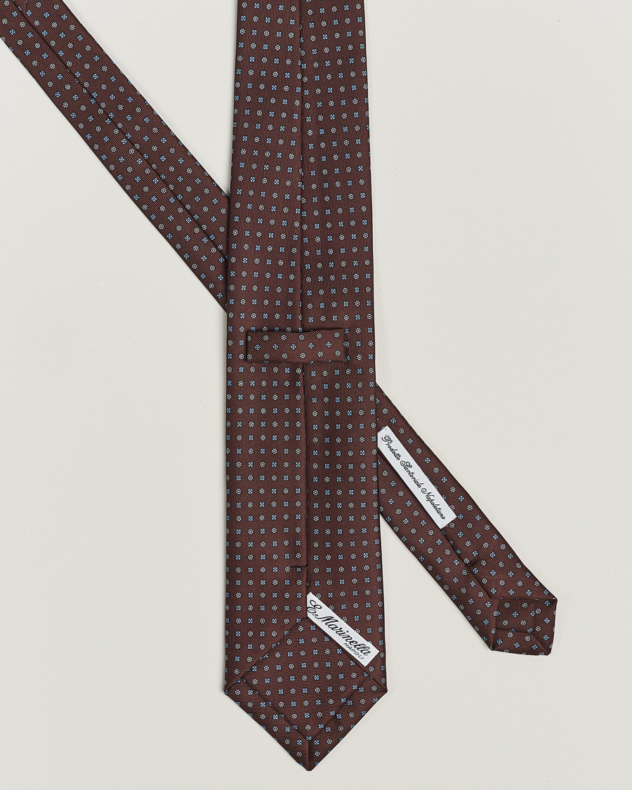 Herren | E. Marinella 3-Fold Printed Silk Tie Brown | E. Marinella | 3-Fold Printed Silk Tie Brown