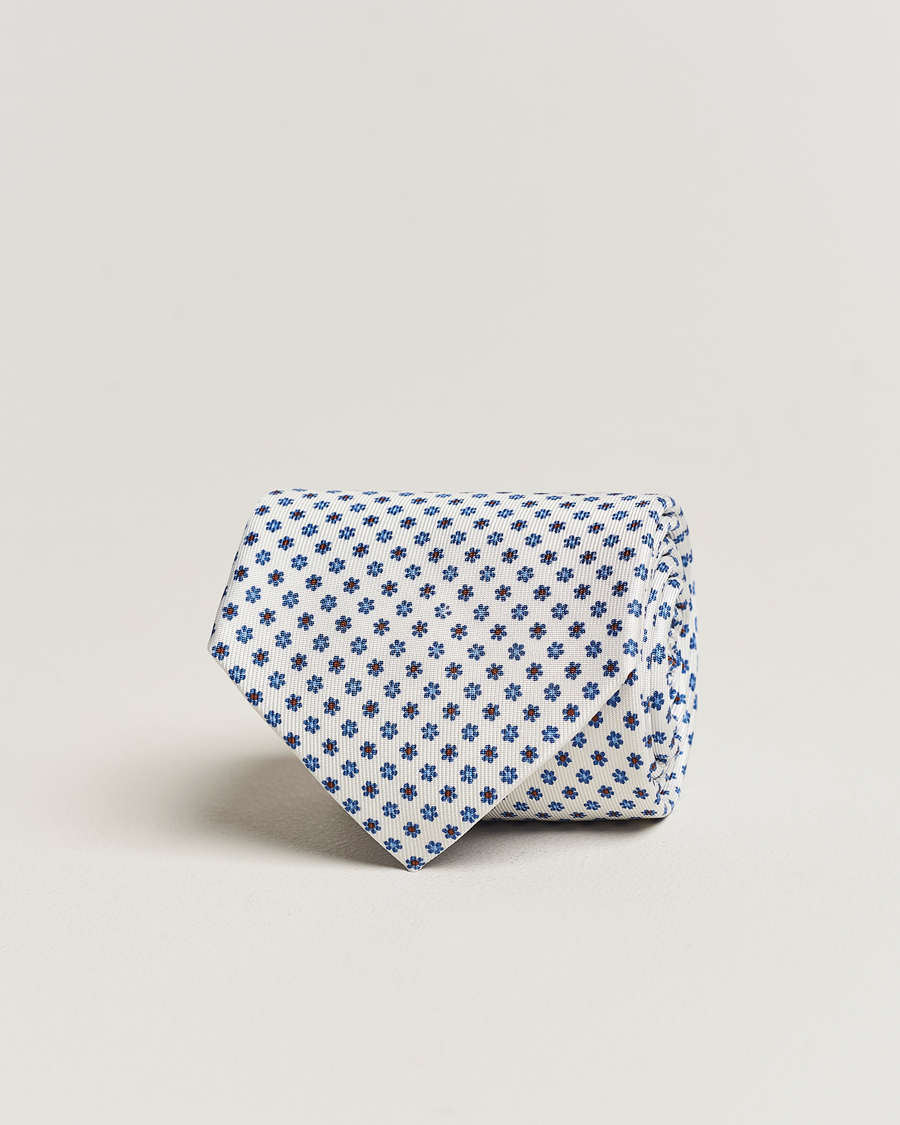 Herren | E. Marinella 3-Fold Printed Silk Tie White | E. Marinella | 3-Fold Printed Silk Tie White