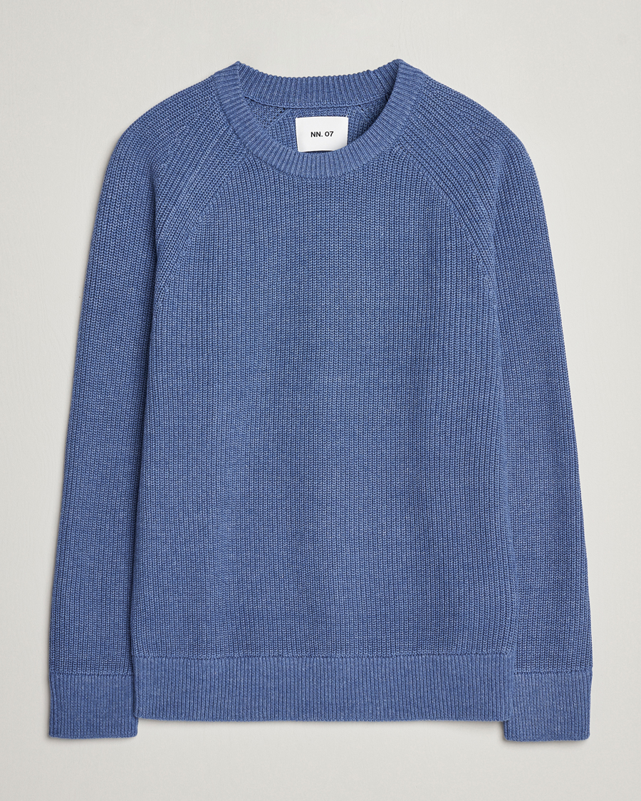Herren | Pullover | NN07 | Jacobo Cotton Knitted Crew Neck Grey Blue
