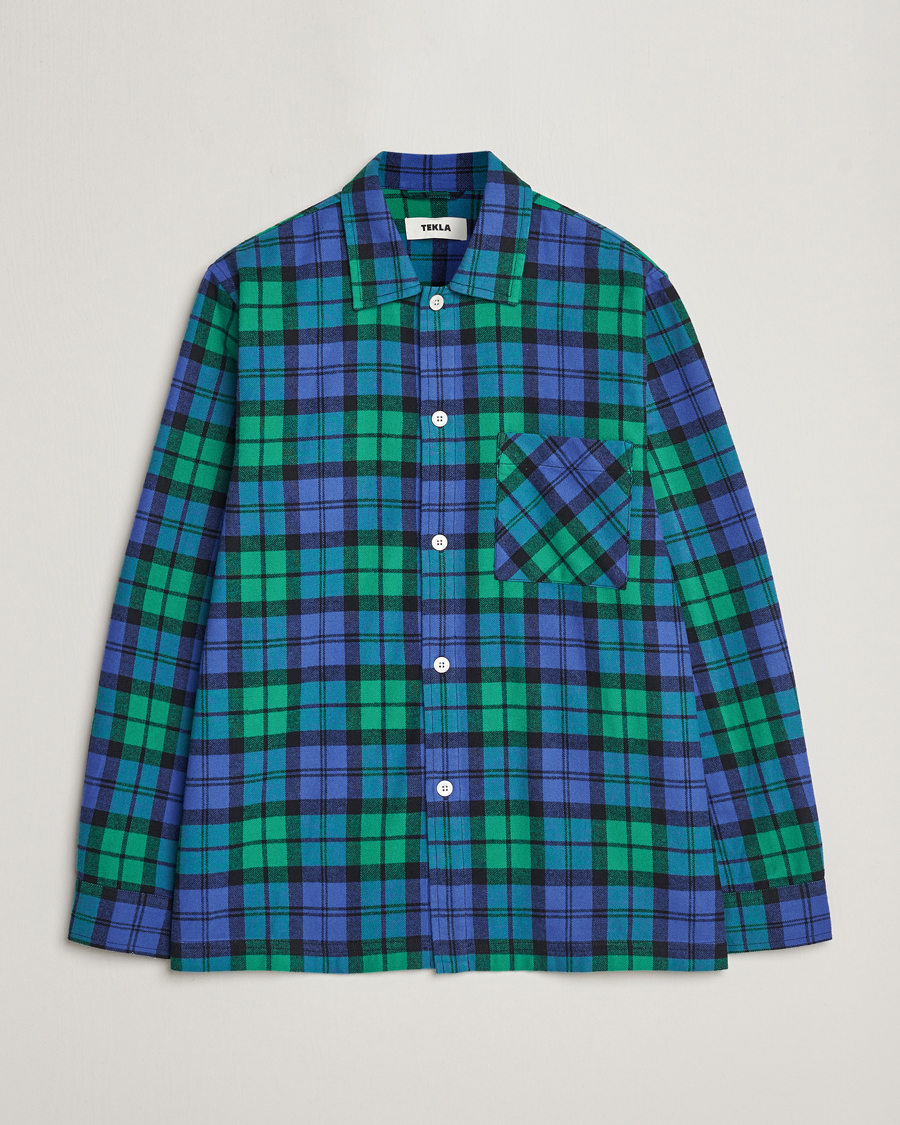 Herren | Schlafanzüge & Bademäntel | Tekla | Flannel Checked Pyjama Shirt Green/Blue