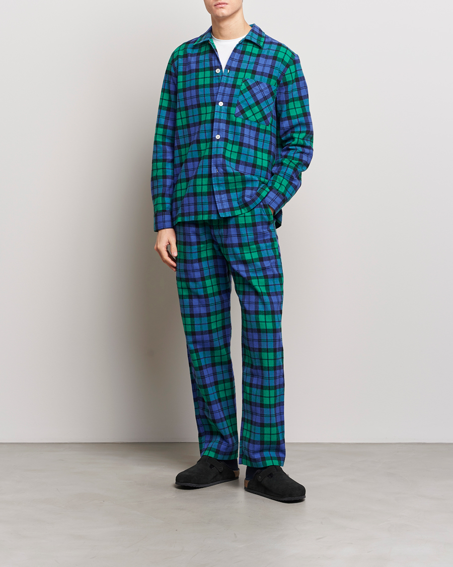 Herren | Schlafanzüge & Bademäntel | Tekla | Flannel Checked Pyjama Shirt Green/Blue