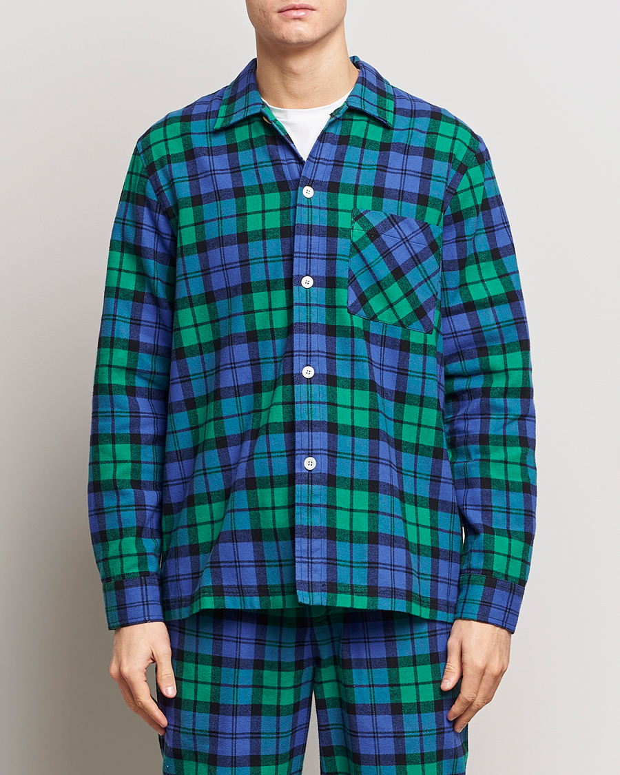 Herren | Schlafanzüge & Bademäntel | Tekla | Flannel Checked Pyjama Shirt Green/Blue