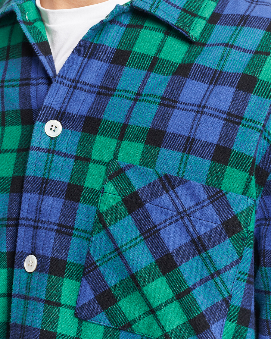 Herren | Schlafanzüge & Bademäntel | Tekla | Flannel Checked Pyjama Shirt Green/Blue