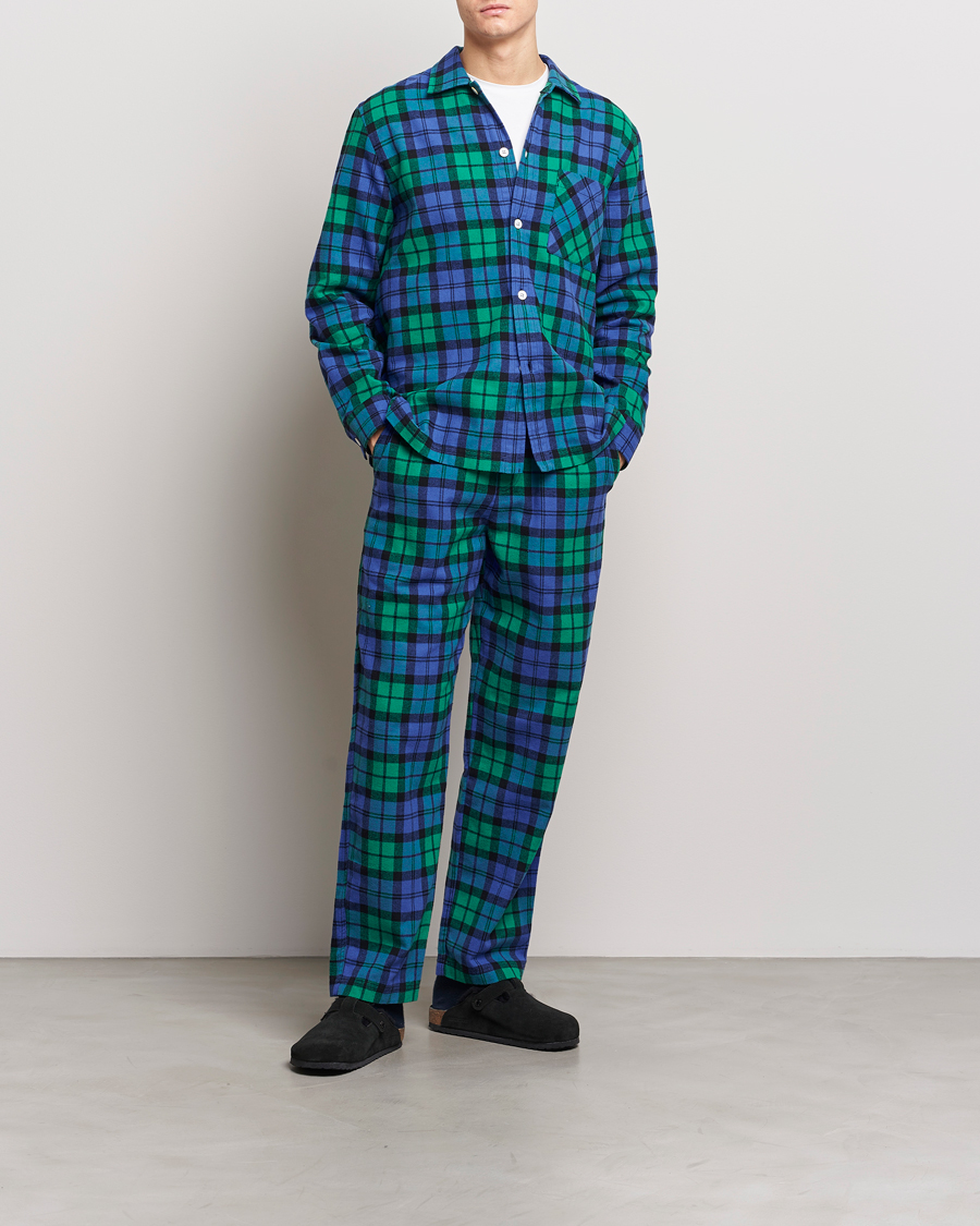 Herren | Schlafanzüge & Bademäntel | Tekla | Flannel Checked Pyjama Pants Green/Blue
