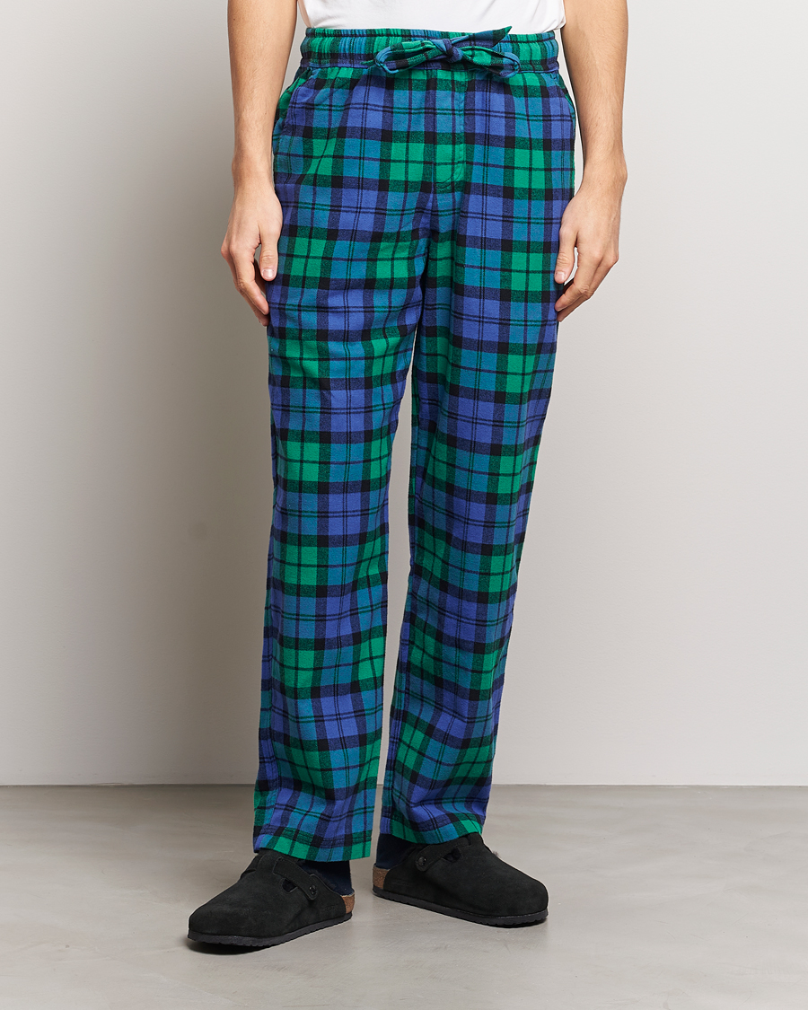 Herren | Schlafanzüge & Bademäntel | Tekla | Flannel Checked Pyjama Pants Green/Blue