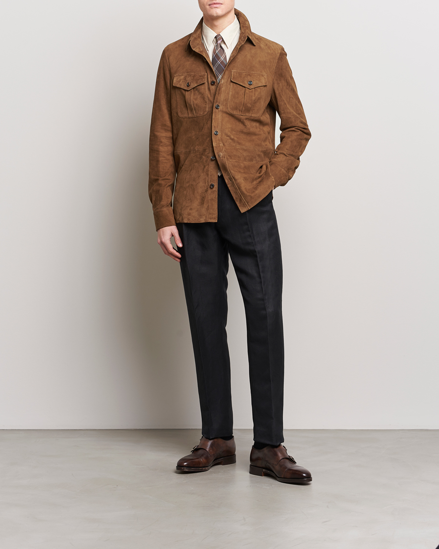 Herren | Jacken | Ralph Lauren Purple Label | Suede Shirt Jacket Dark Brown