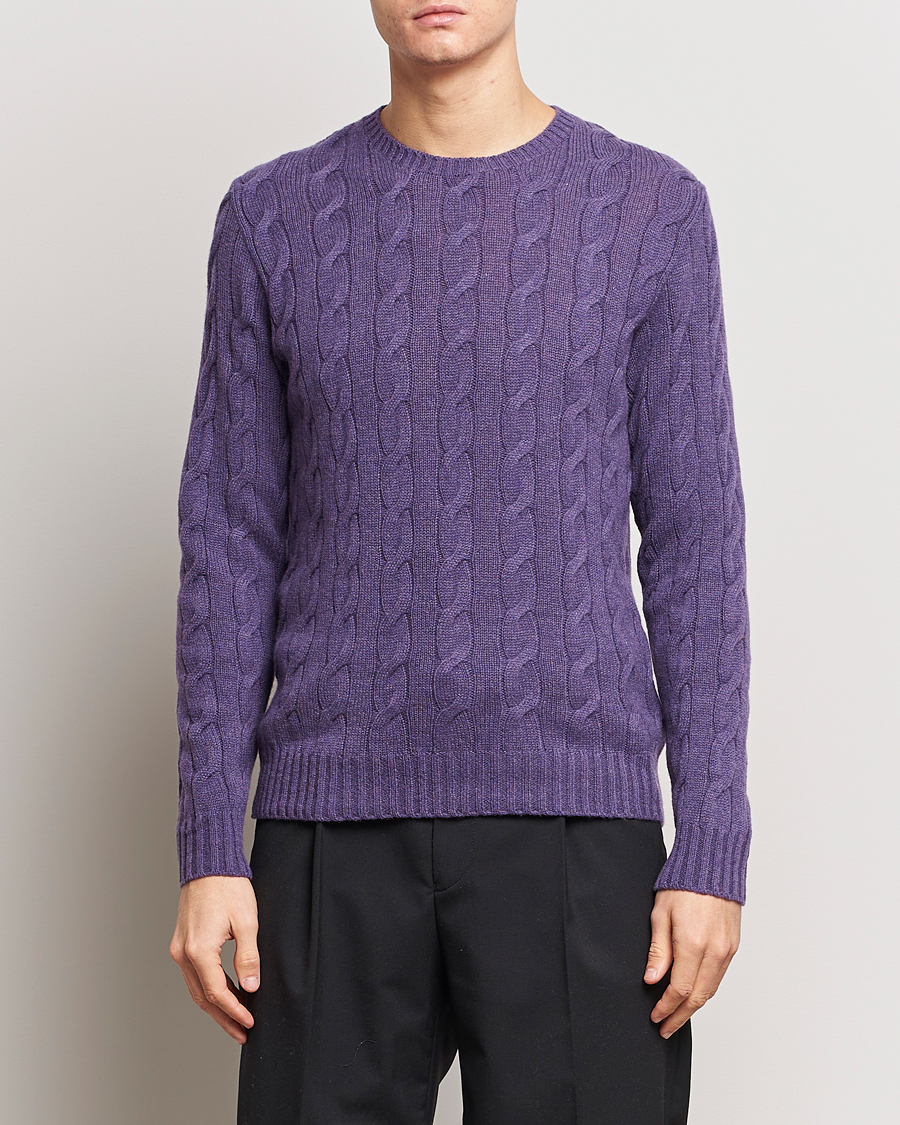 Herren | Kaschmirpullover | Ralph Lauren Purple Label | Cashmere Cable Sweater Purple Melange