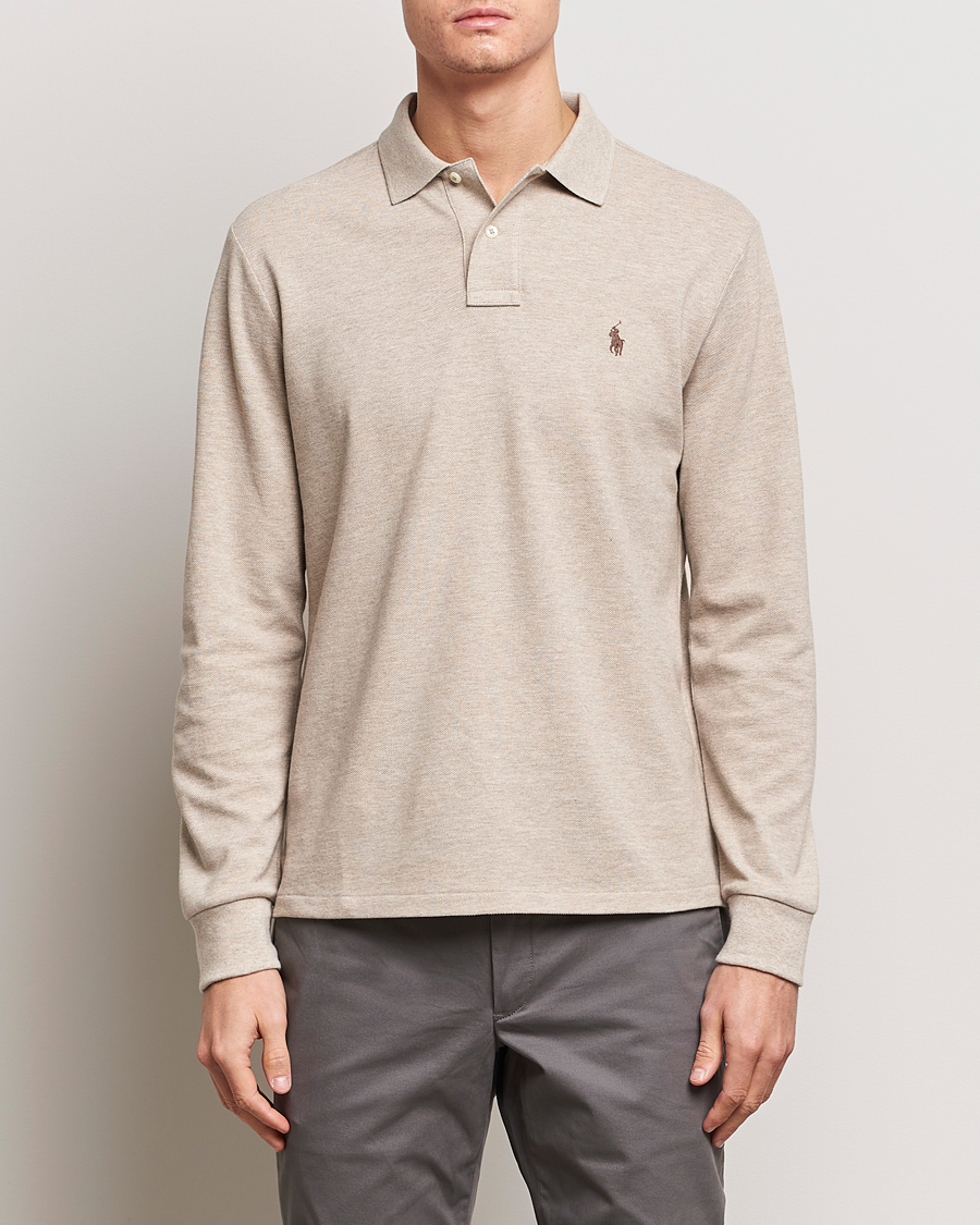Herren | Pullover | Polo Ralph Lauren | Custom Slim Fit Long Sleeve Polo Beige Heather