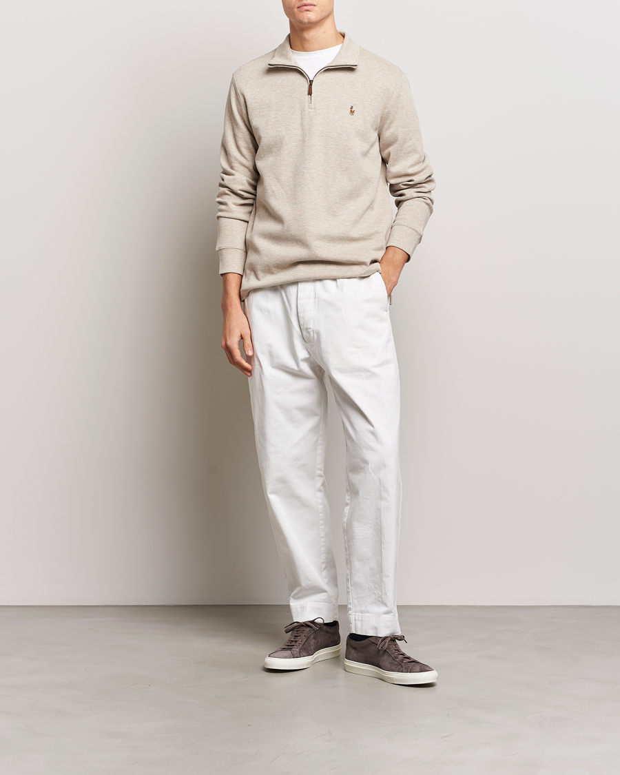 Herren | Pullover | Polo Ralph Lauren | Double Knit Jaquard Half Zip Sweater Beige Heather