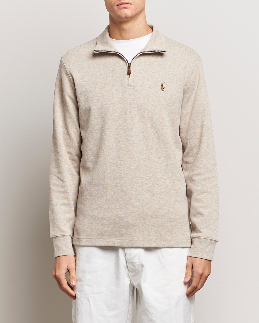 Herren | Pullover | Polo Ralph Lauren | Double Knit Jaquard Half Zip Sweater Beige Heather