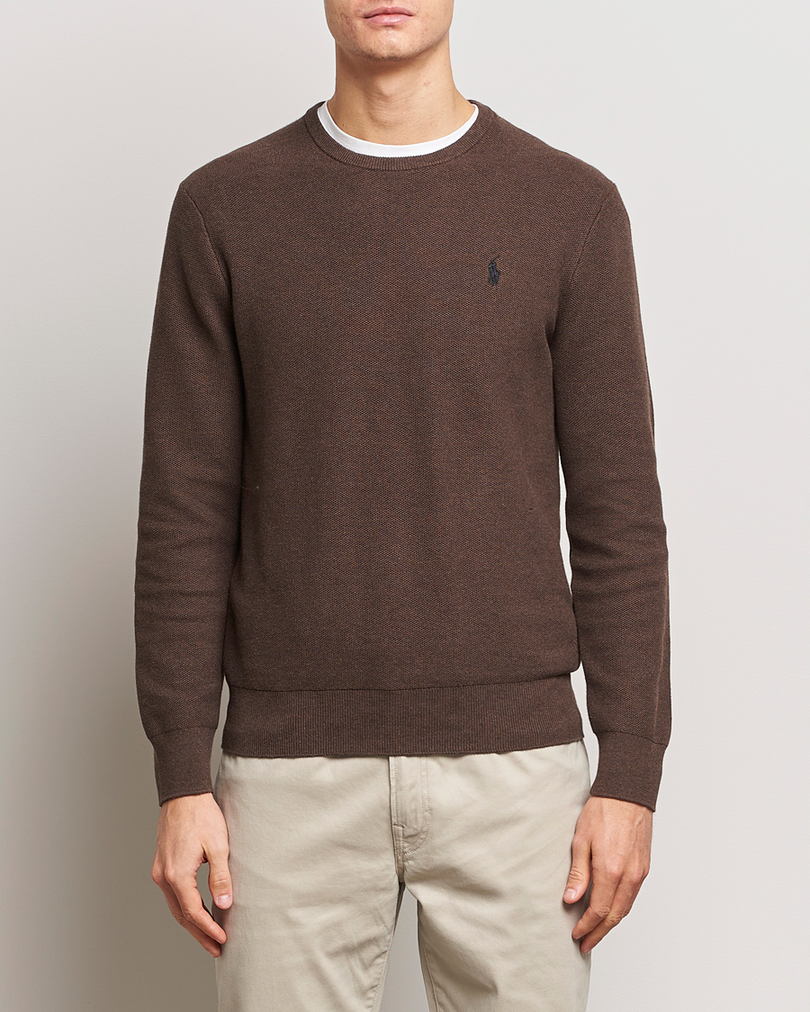 Herren | Strickpullover | Polo Ralph Lauren | Textured Cotton Crew Neck Sweater Spa Brown Heather