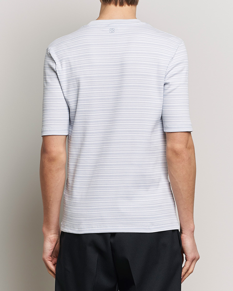 Herren | T-Shirts | Filippa K | Striped Rib T-Shirt Mist Blue/White