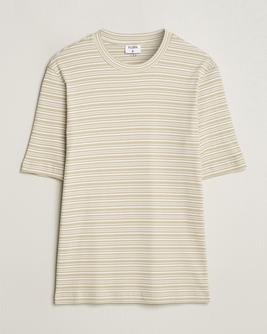 Herren | T-Shirts | Filippa K | Striped Rib T-Shirt Dark Yellow/White