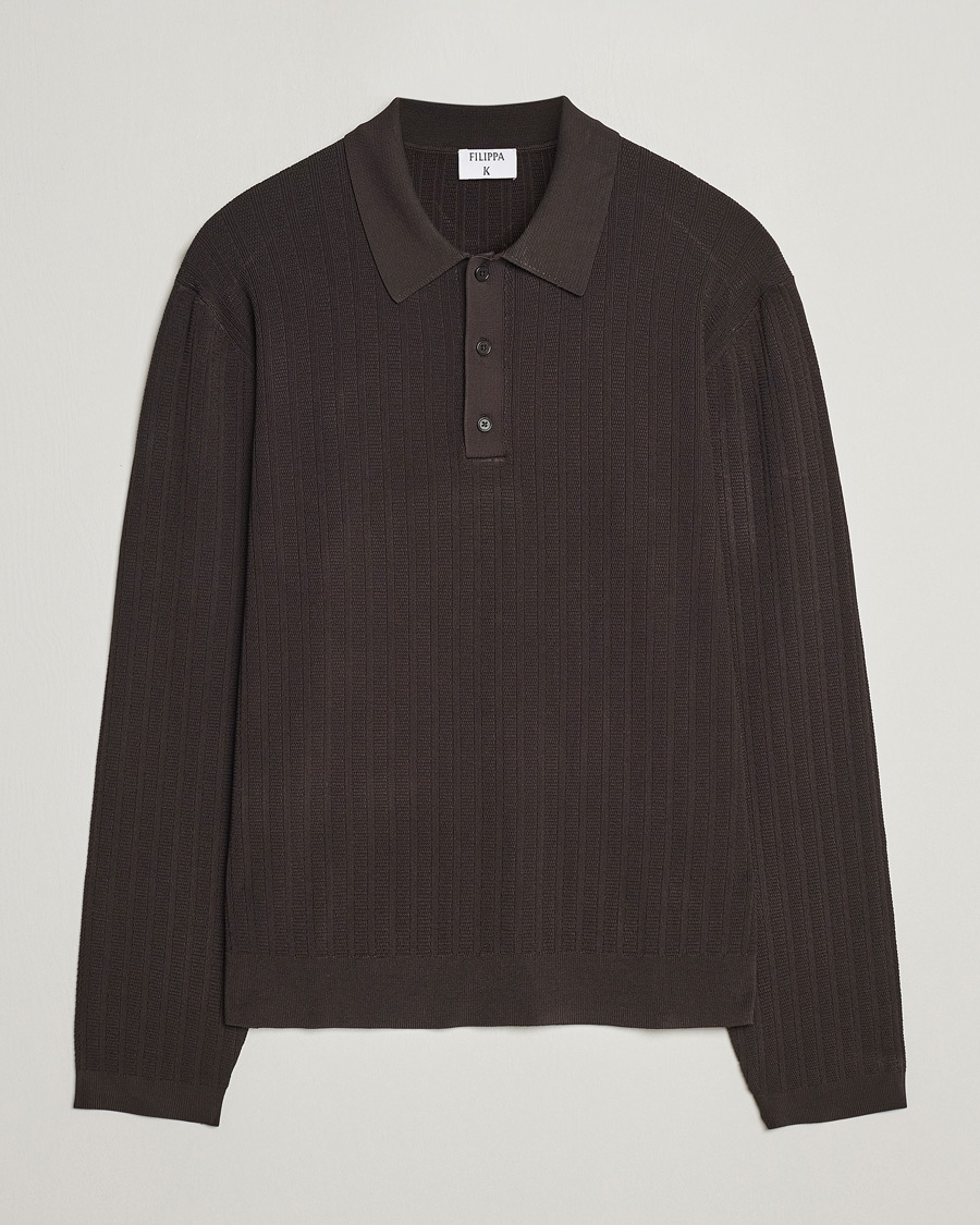 Herren | Pullover | Filippa K | Structured Knitted Polo Dark Oak