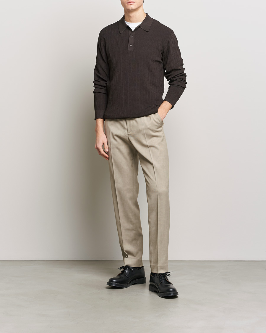 Herren | Pullover | Filippa K | Structured Knitted Polo Dark Oak