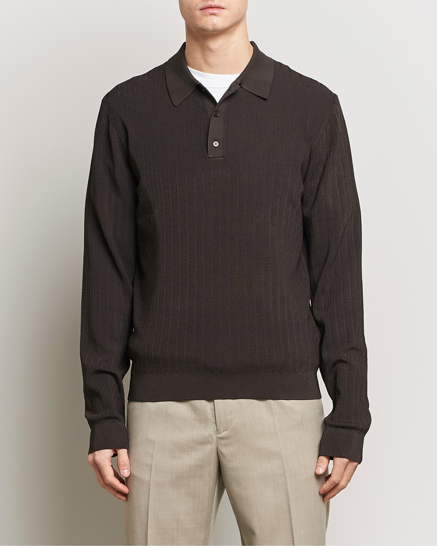 Herren | Bestickte Polohemden | Filippa K | Structured Knitted Polo Dark Oak