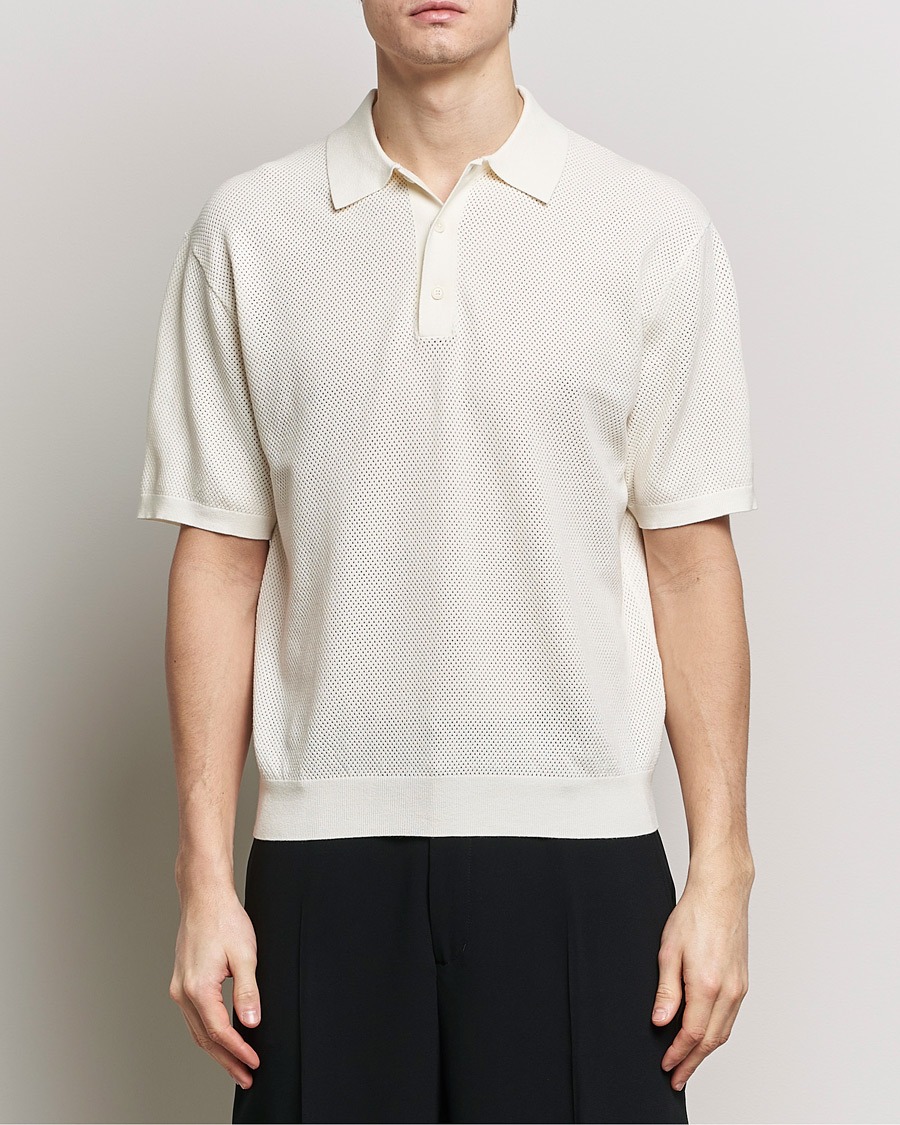 Herren | Kurzarm-Poloshirts | Filippa K | Mesh Knitted Polo Chalk White