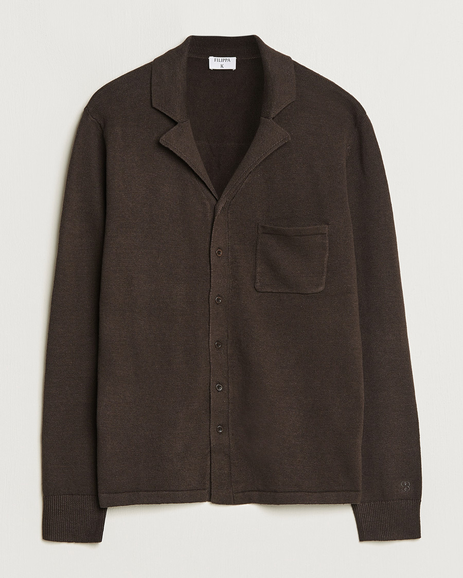 Herren | Pullover | Filippa K | Cotton Linen Knitted Shirt Dark Oak