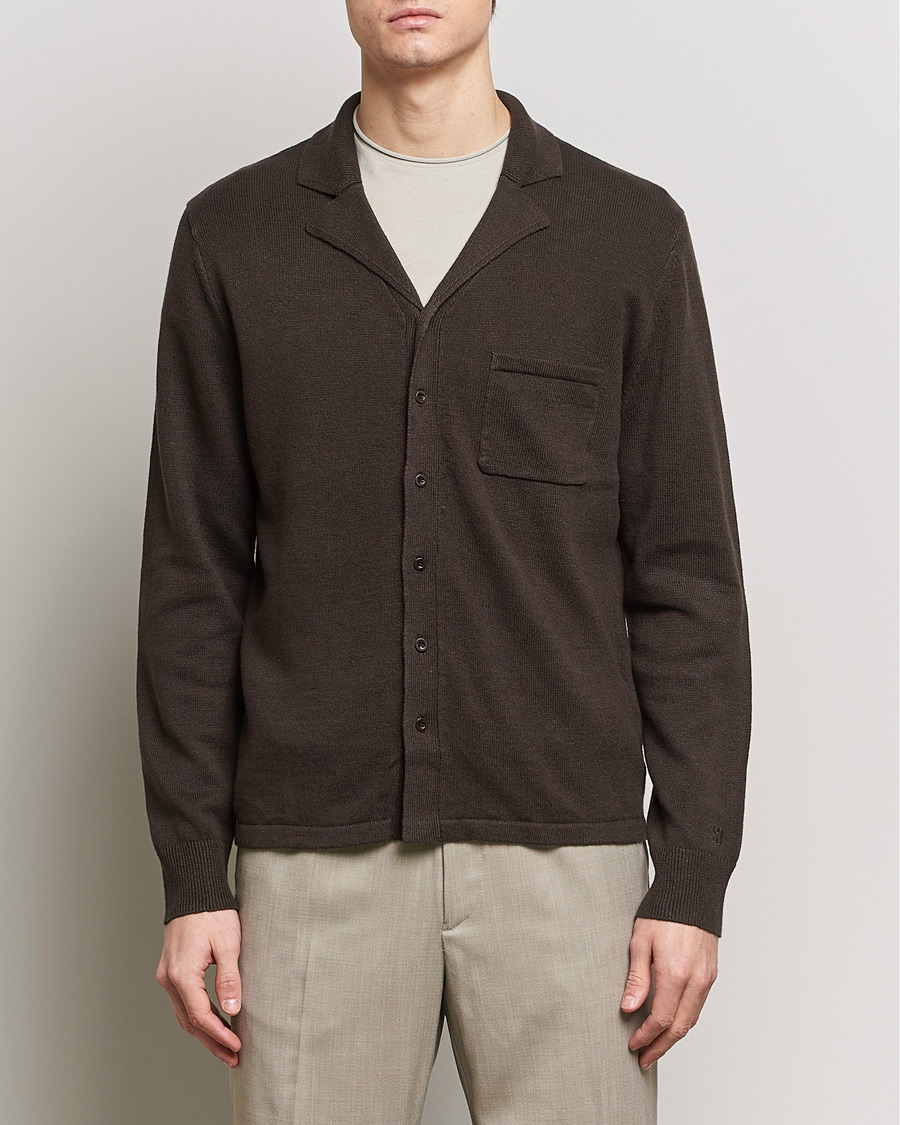 Herren | Kategorie | Filippa K | Cotton Linen Knitted Shirt Dark Oak